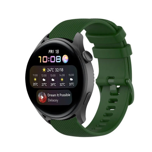 Premium Silicone Strap, army green, on a watch, 3/4 front view