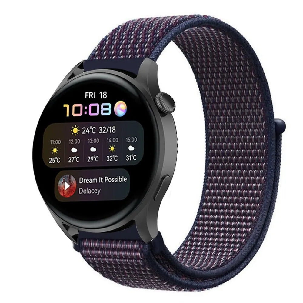 Nylon Strap, indigo, on a watch, 3/4 front view