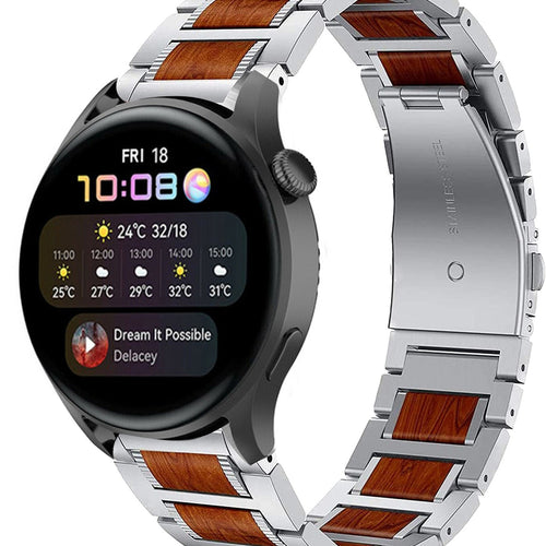 Wood Steel Strap, silver, on a watch, 3/4 front view