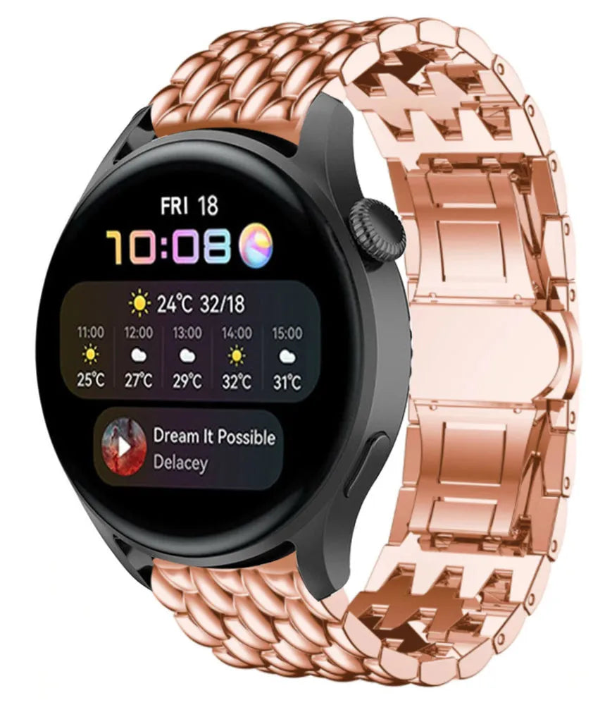 Steel Dragon Strap, rose gold, on a watch, 3/4 front view