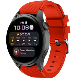Twill Silicone Strap, red, on a watch, 3/4 front view