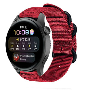 Nylon Buckle Strap, red, on a watch, 3/4 front view