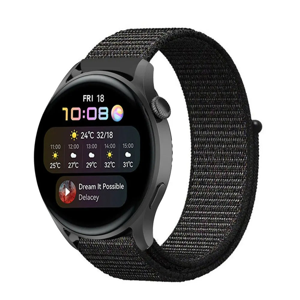 Nylon Strap, black, on a watch, 3/4 front view