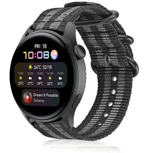 Nylon Buckle Strap, black/grey, on a watch, 3/4 front view