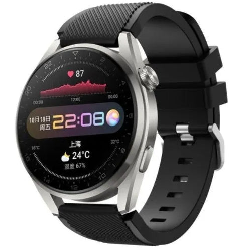 Twill Silicone Strap, black, on a watch, 3/4 front view