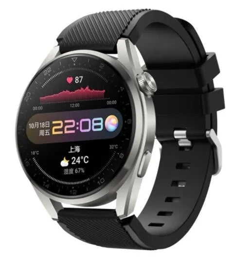 Twill Silicone Strap, black, on a watch, 3/4 front view