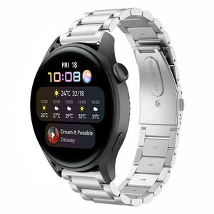 Steel Strap, silver, on a watch, 3/4 front view