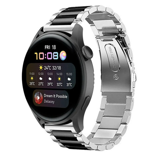 Steel Strap, silver/black, on a watch, 3/4 front view