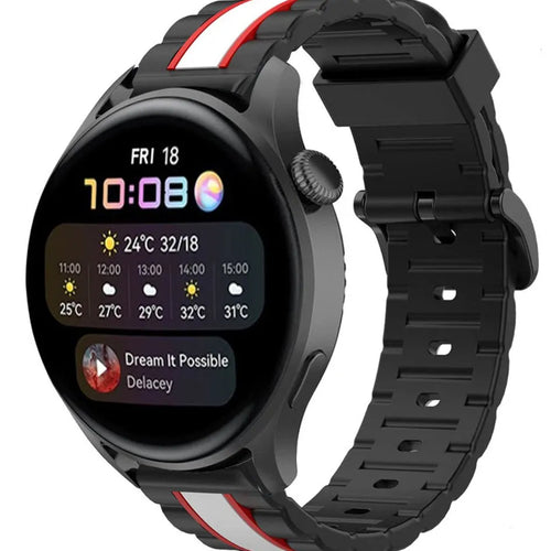 Silicone Special Edition Strap, black/white, on a watch, 3/4 front view