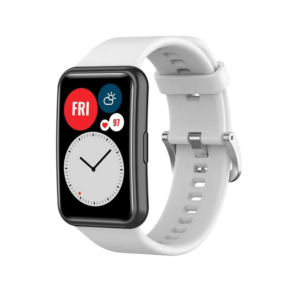 Silicone Strap, white, on a watch, 3/4 front view