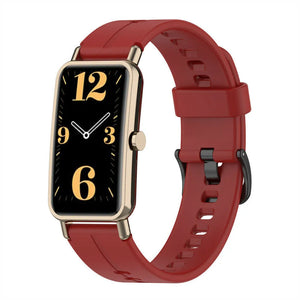 Silicone Strap, red, on a watch, 3/4 front view