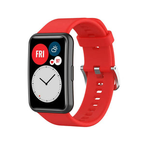 Silicone Strap, red, on a watch, 3/4 front view