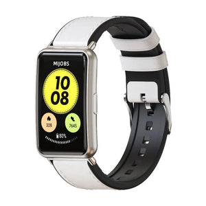 Leather Hybrid Strap, white, on a watch, 3/4 front view