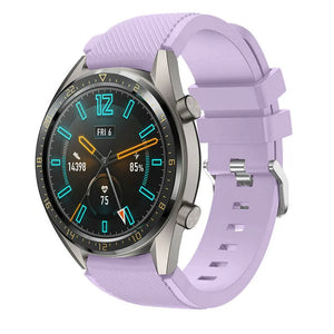 Twill Silicone Strap, lilac, on a watch, 3/4 front view