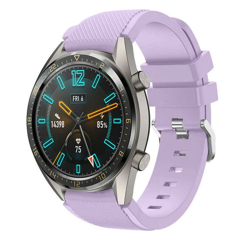 Twill Silicone Strap, lilac, on a watch, 3/4 front view