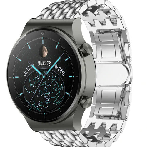 Steel Dragon Strap, silver, on a watch, 3/4 front view