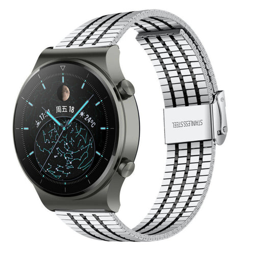 Fine Steel Strap, silver/black, on a watch, 3/4 front view