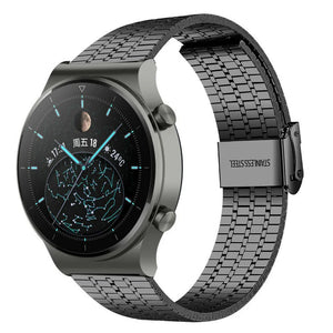 Fine Steel Strap, black, on a watch, 3/4 front view