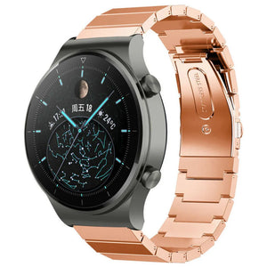 Premium Metal Strap, rose gold, on a watch, 3/4 front view