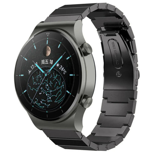 Premium Metal Strap, black, on a watch, 3/4 front view