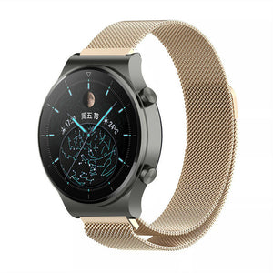 Milanese Strap, champagne, on a watch, 3/4 front view