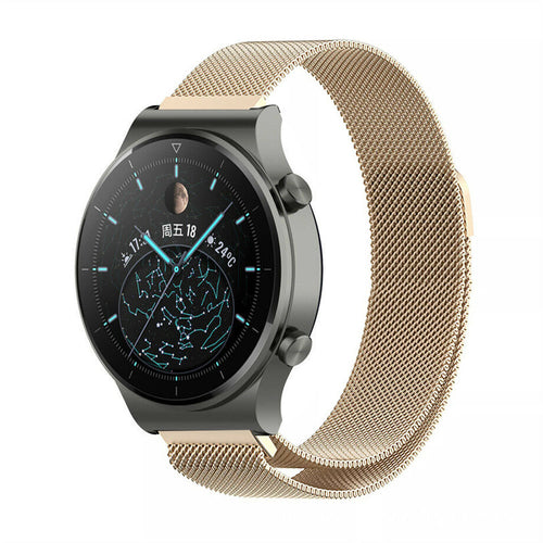 Milanese Strap, champagne, on a watch, 3/4 front view