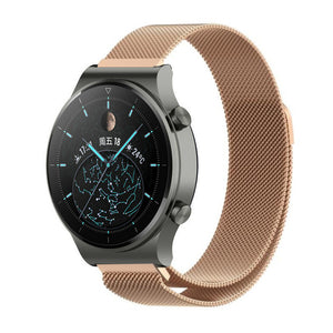 Milanese Strap, rose gold, on a watch, 3/4 front view