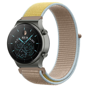 Nylon Strap, camel, on a watch, 3/4 front view