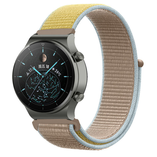 Nylon Strap, camel, on a watch, 3/4 front view
