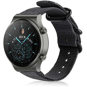 Nylon Buckle Strap, black, on a watch, 3/4 front view
