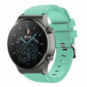 Twill Silicone Strap, aqua, on a watch, 3/4 front view