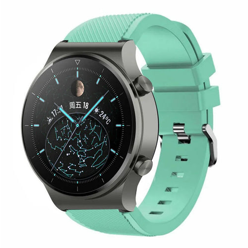 Twill Silicone Strap, aqua, on a watch, 3/4 front view