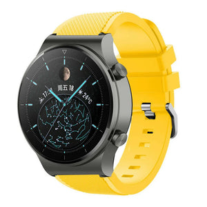 Twill Silicone Strap, yellow, on a watch, 3/4 front view