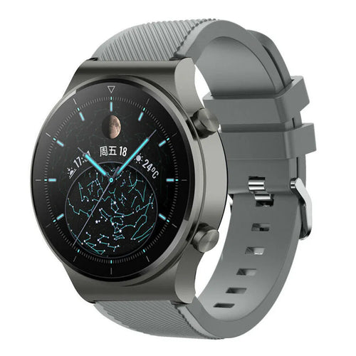 Twill Silicone Strap, grey, on a watch, 3/4 front view