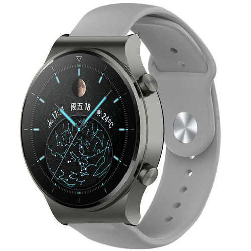 Silicone Sport Strap, grey, on a watch, 3/4 front view