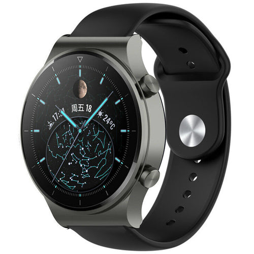 Silicone Sport Strap, black, on a watch, 3/4 front view