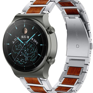 Wood Steel Strap, silver, on a watch, 3/4 front view