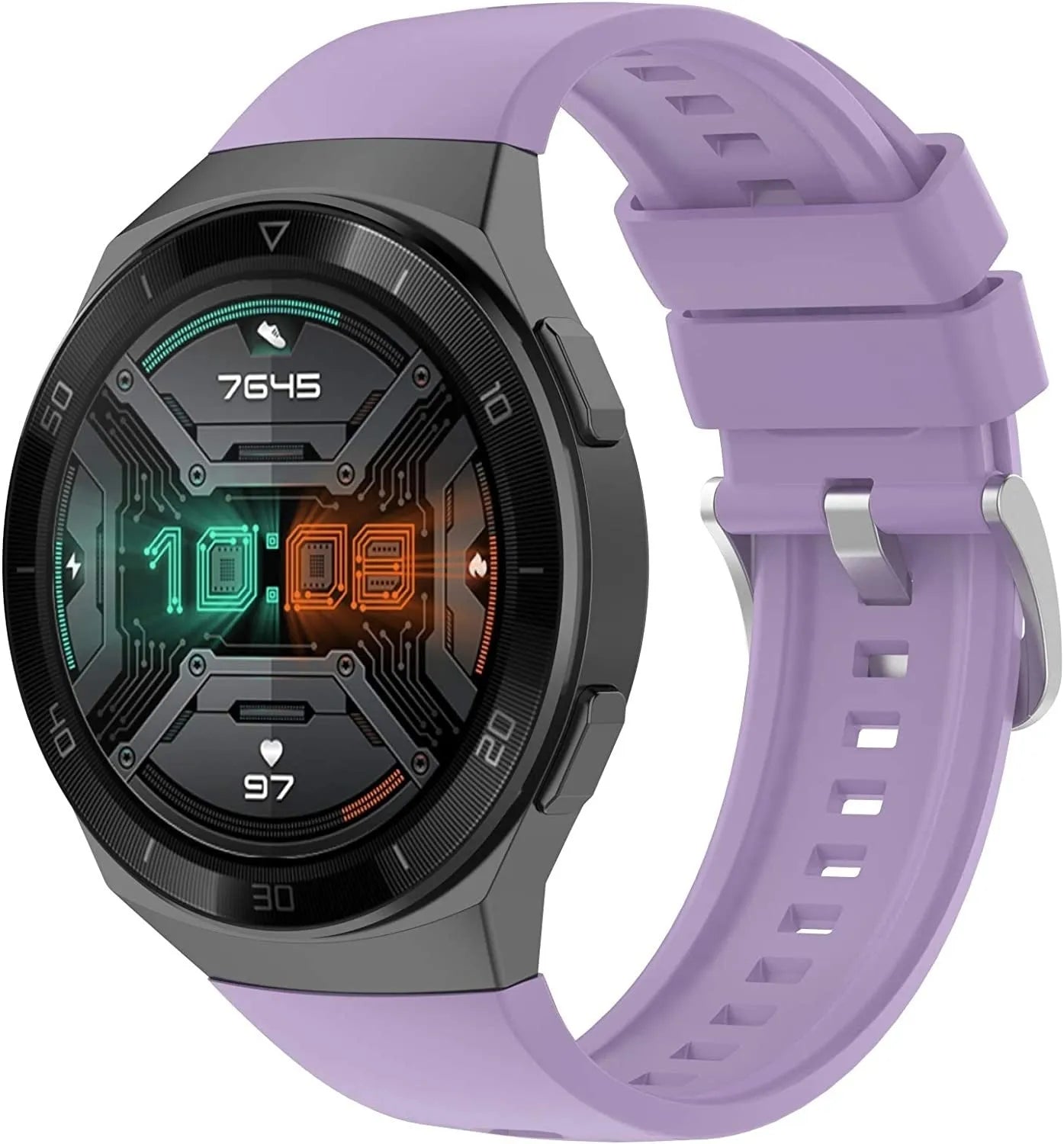 Silicone Strap, light purple, on a watch, 3/4 front view