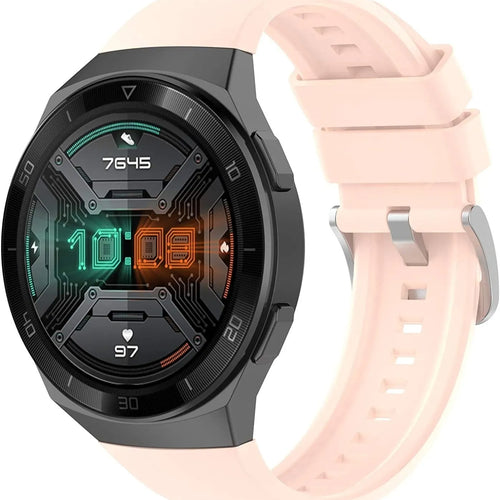 Silicone Strap, light pink, on a watch, 3/4 front view