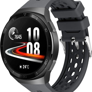 Breathable Silicone Strap, dark grey, on a watch, 3/4 front view
