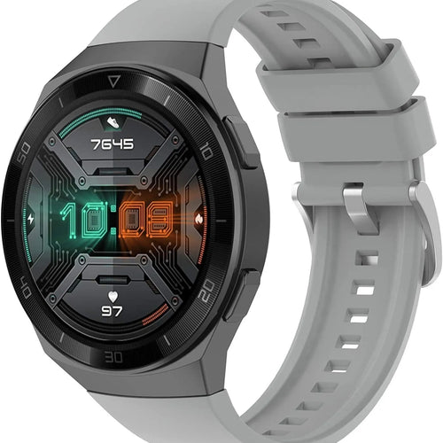 Silicone Strap, grey, on a watch, 3/4 front view