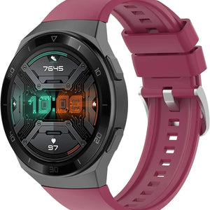 Silicone Strap, burgundy, on a watch, 3/4 front view