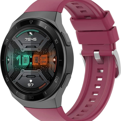 Silicone Strap, burgundy, on a watch, 3/4 front view