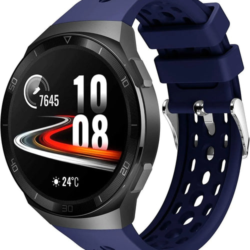 Breathable Silicone Strap, dark blue, on a watch, 3/4 front view