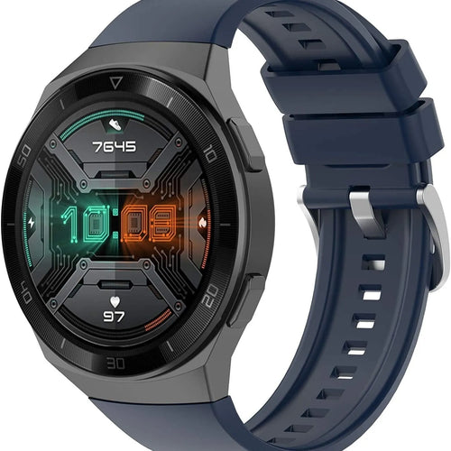 Silicone Strap, dark blue, on a watch, 3/4 front view