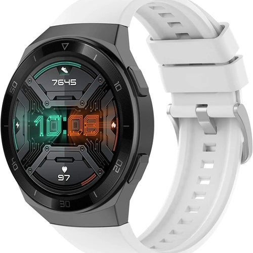 Silicone Strap, white, on a watch, 3/4 front view
