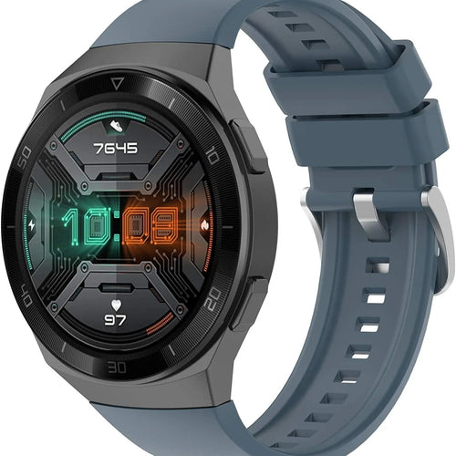 Silicone Strap, grey-blue, on a watch, 3/4 front view