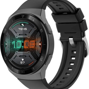 Silicone Strap, black, on a watch, 3/4 front view