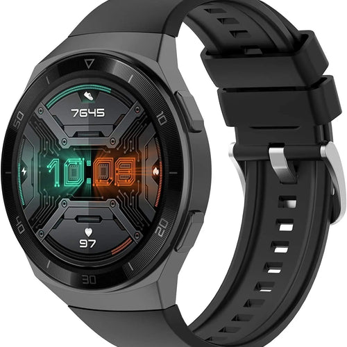 Silicone Strap, black, on a watch, 3/4 front view
