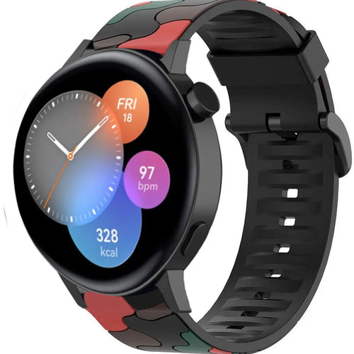 Silicone Camo Strap, red, on a watch, 3/4 front view
